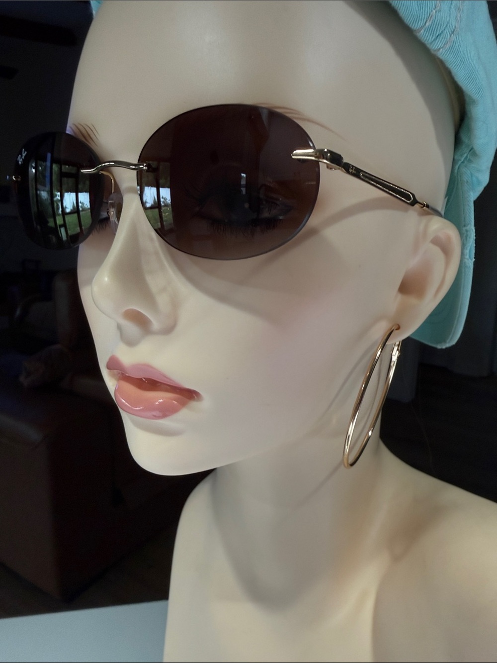 RAYBAN Artista Gradient Brown Rimless Sunglasses, Gold Accent - Picture 4 of 8